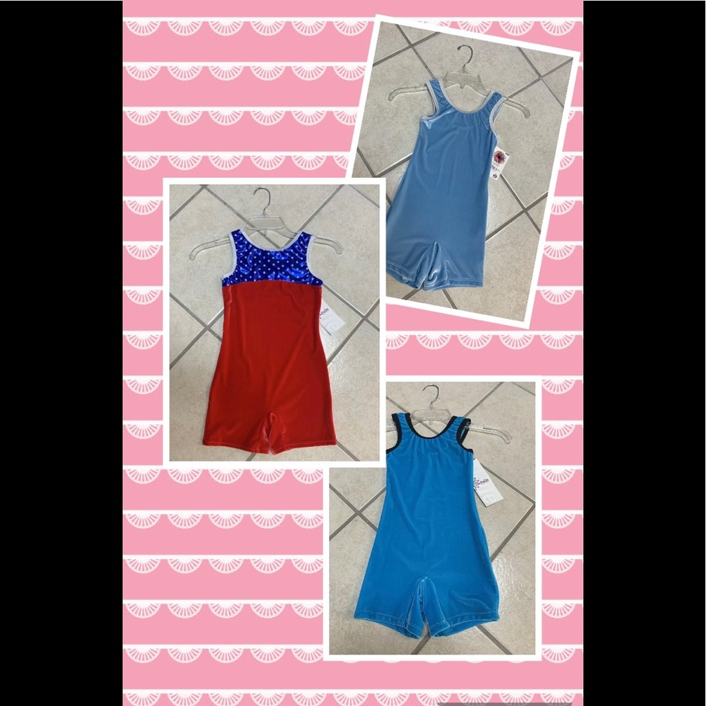 Kids Small -Large Gymnastics Dance bodysuit Unitard Bike Short Style Leotard NWT